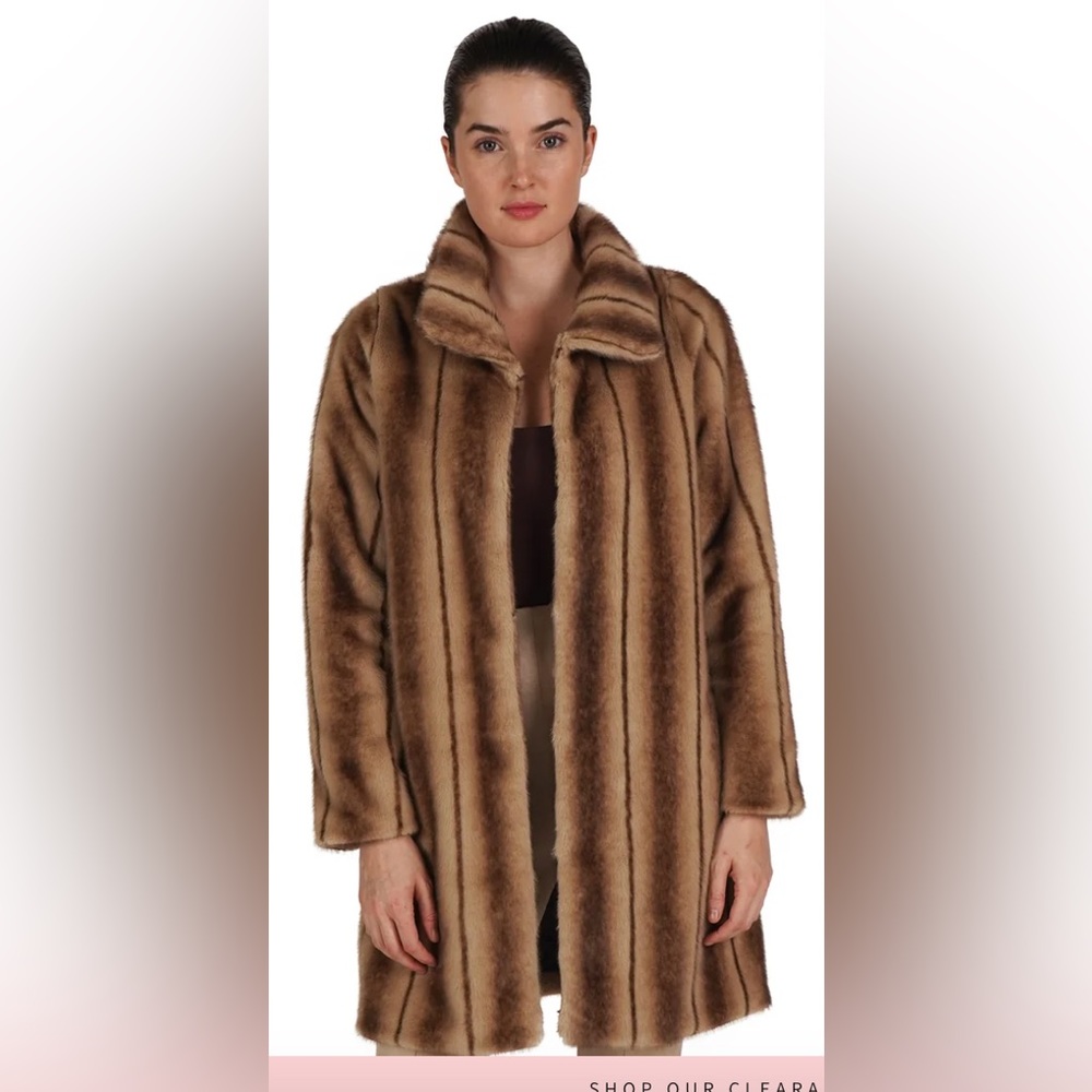 Faux fur striped coat - brown